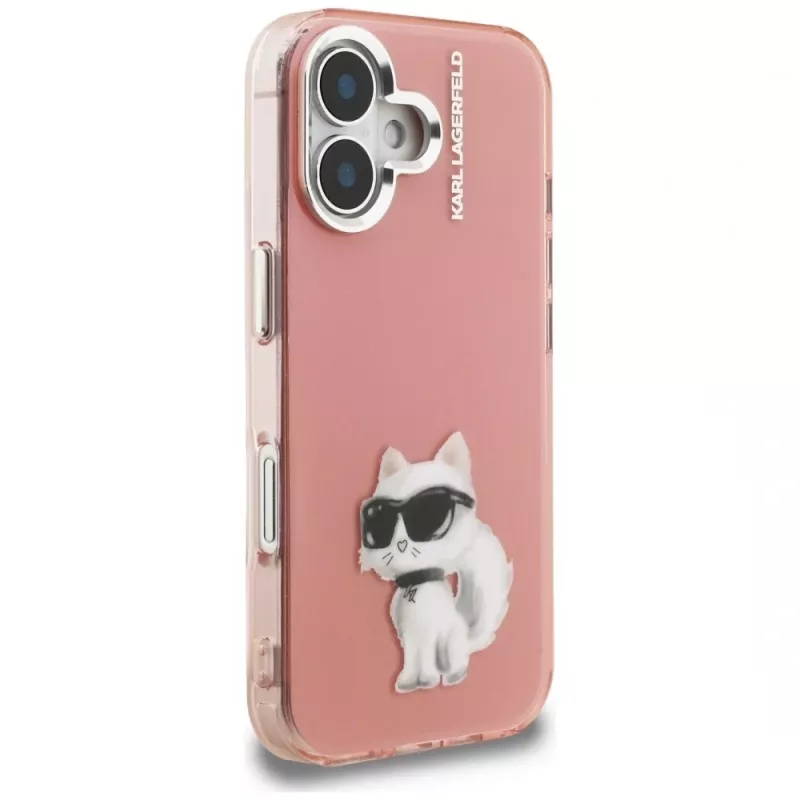 Karl Lagerfeld IML Aquarelle Choupette & Logo Phone Case voor iPhone 16, roze