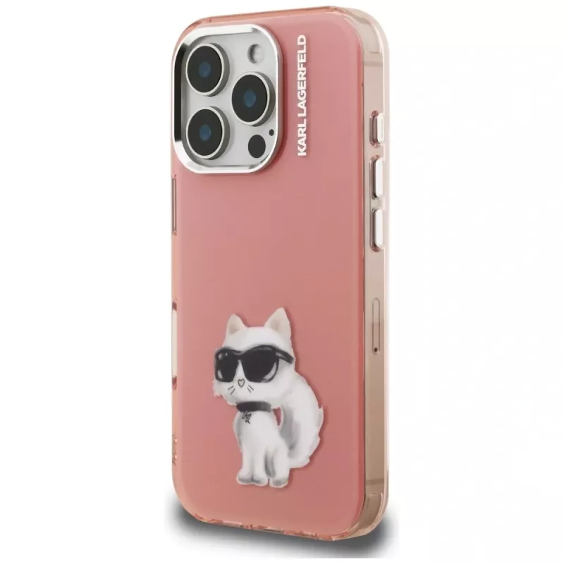 Karl Lagerfeld IML Aquarelle Choupette & Logo Case voor Apple iPhone 16 Pro, roze