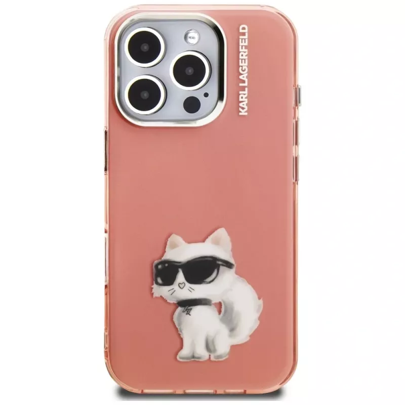 Karl Lagerfeld IML Aquarelle Choupette & Logo Case voor Apple iPhone 16 Pro, roze