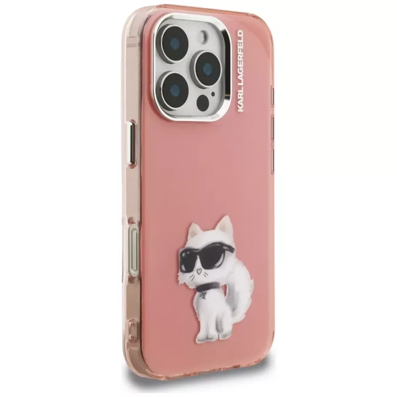 Karl Lagerfeld IML Aquarelle Choupette & Logo Case voor Apple iPhone 16 Pro, roze