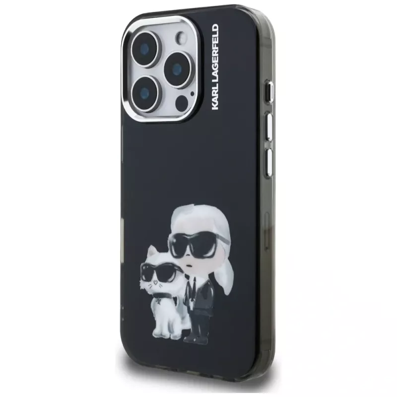 Karl Lagerfeld IML Aquarelle Karl & Choupette & Logo Case voor Apple iPhone 16 Pro Max, zwart