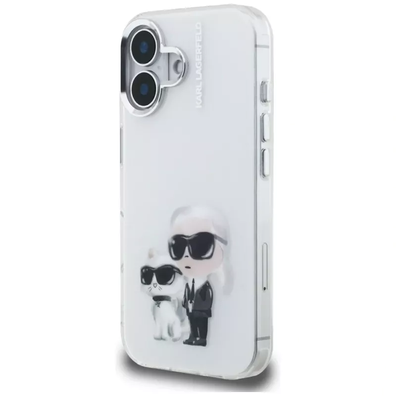 Karl Lagerfeld IML Aquarelle Karl & Choupette & Logo Case voor Apple iPhone 16, wit