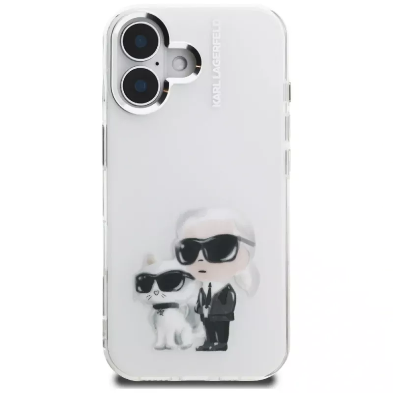 Karl Lagerfeld IML Aquarelle Karl & Choupette & Logo Case voor Apple iPhone 16, wit