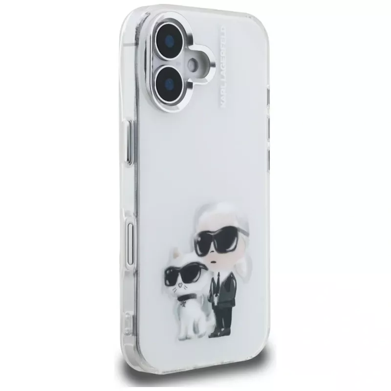 Karl Lagerfeld IML Aquarelle Karl & Choupette & Logo Case voor Apple iPhone 16, wit