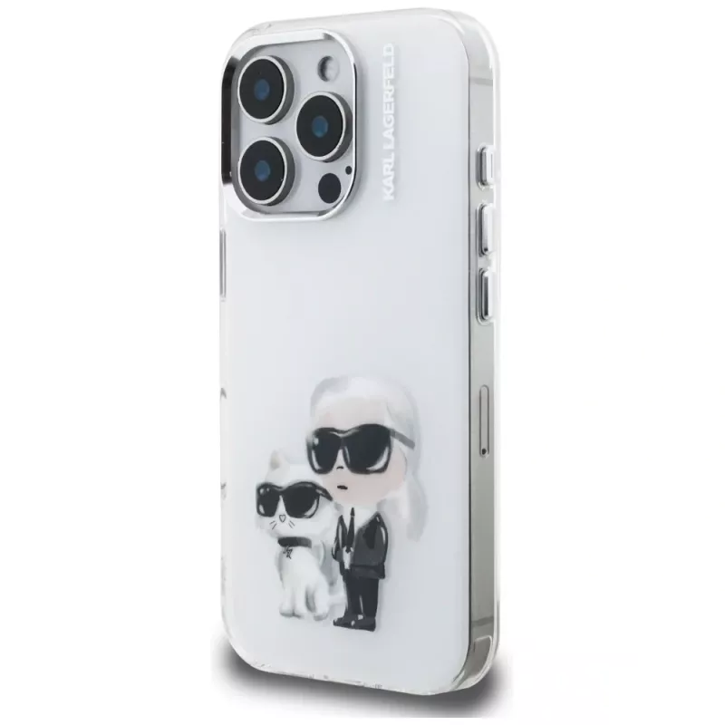 Karl Lagerfeld IML Aquarelle Karl & Choupette & Logo Back Cover voor Apple iPhone 16 Pro, wit