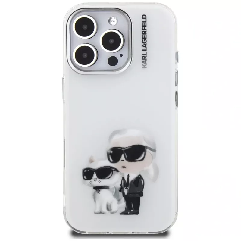 Karl Lagerfeld IML Aquarelle Karl & Choupette & Logo Case voor iPhone 16 Pro Max wit