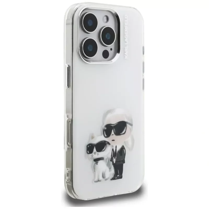 Karl Lagerfeld IML Aquarelle Karl & Choupette & Logo Case voor iPhone 16 Pro Max wit