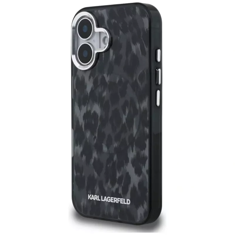 Karl Lagerfeld IML Leopard Pattern MagSafe Case voor iPhone 16, zwart