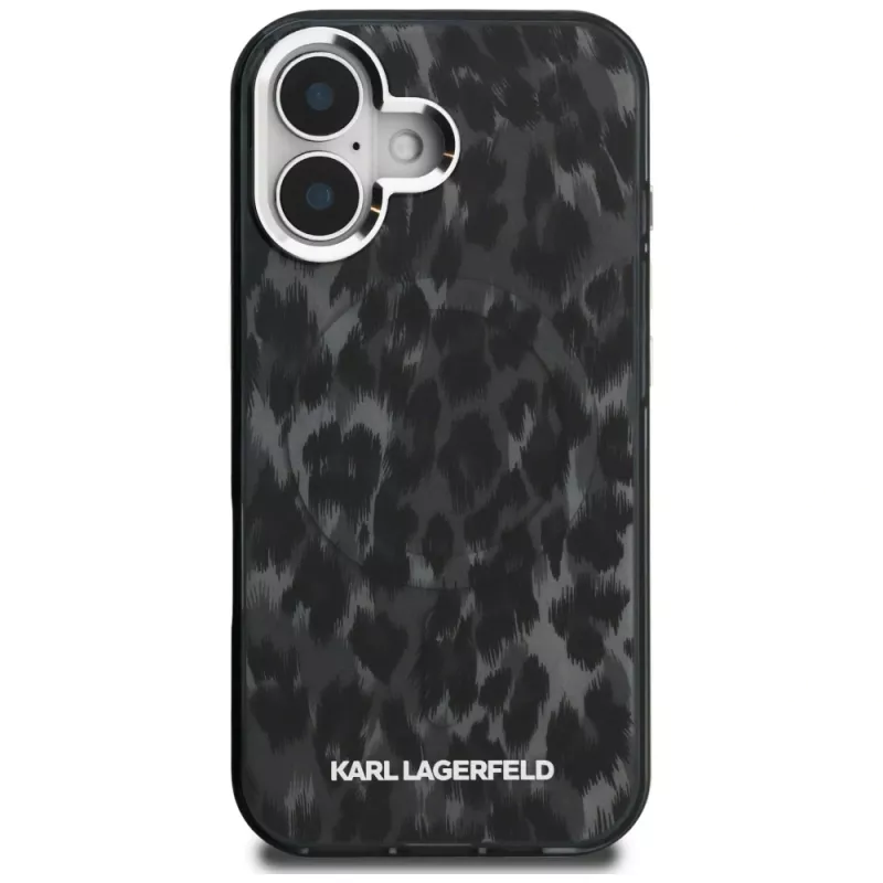 Karl Lagerfeld IML Leopard Pattern MagSafe Case voor iPhone 16, zwart