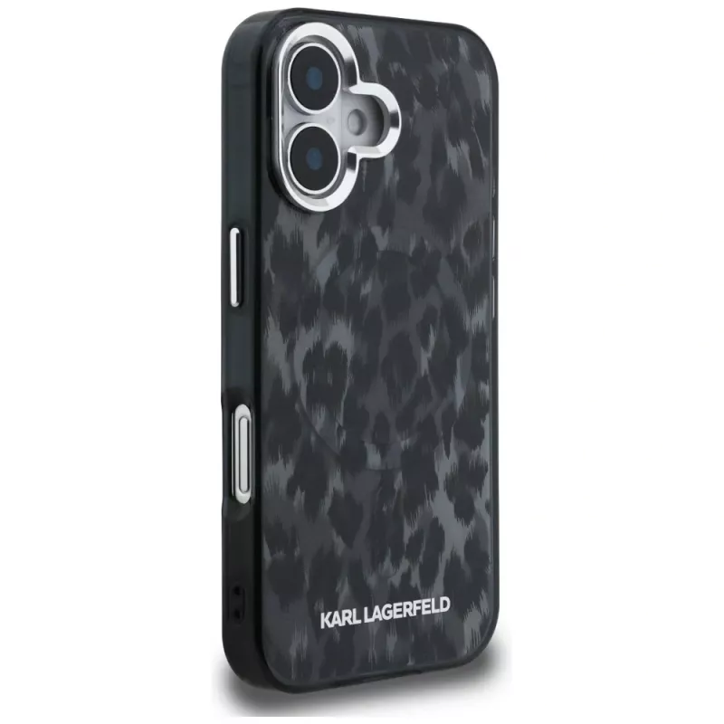 Karl Lagerfeld IML Leopard Pattern MagSafe Case voor iPhone 16, zwart