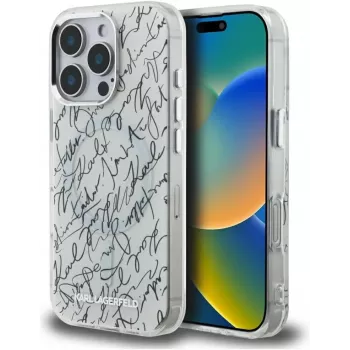 Karl Lagerfeld IML Karl ScriptPattern MagSafe Case voor Apple iPhone 16 Pro, wit