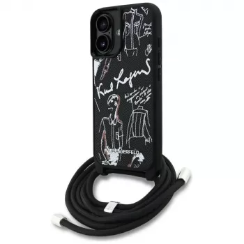 Karl Lagerfeld Crossbody GrainedPattern & Logo Case voor iPhone 16, zwart