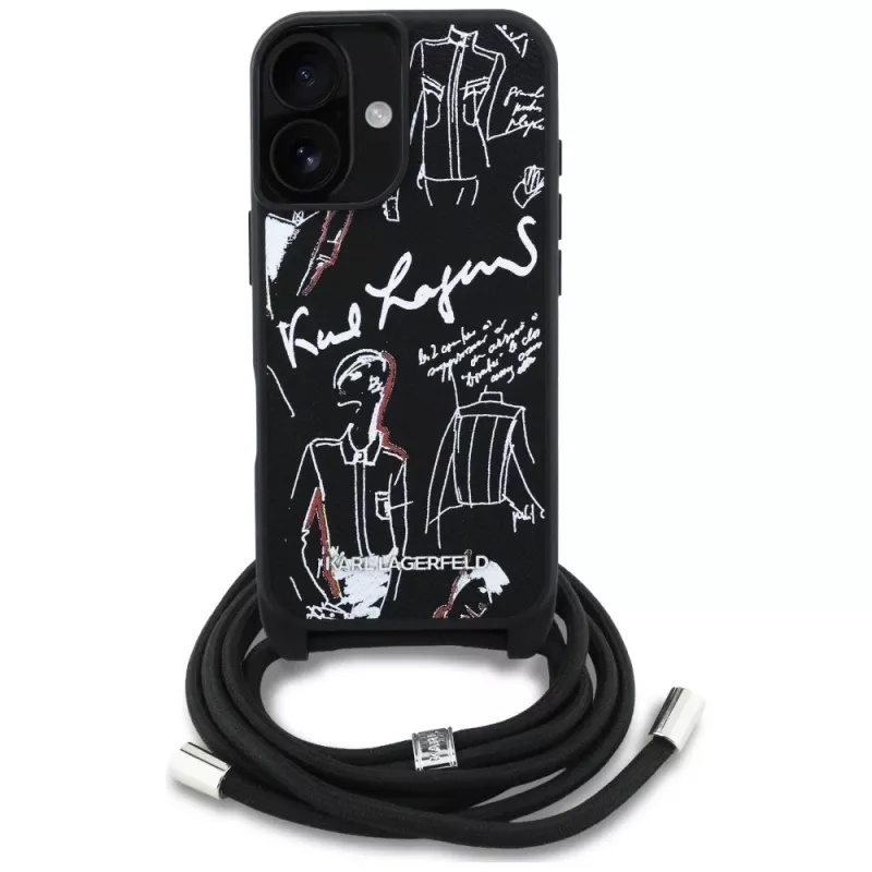Karl Lagerfeld Crossbody GrainedPattern & Logo Case voor iPhone 16, zwart
