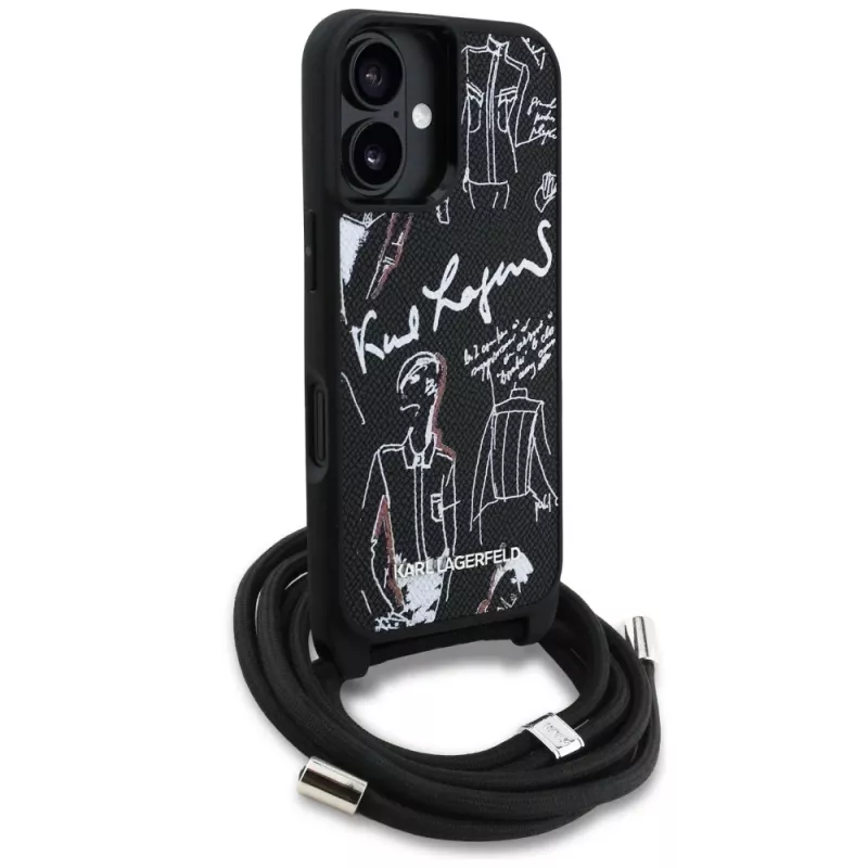Karl Lagerfeld Crossbody GrainedPattern & Logo Case voor iPhone 16, zwart