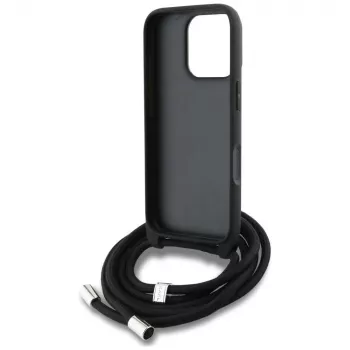 Karl Lagerfeld Crossbody GrainedPattern & Logo Phone Case voor Apple iPhone 16 Pro Max, zwart