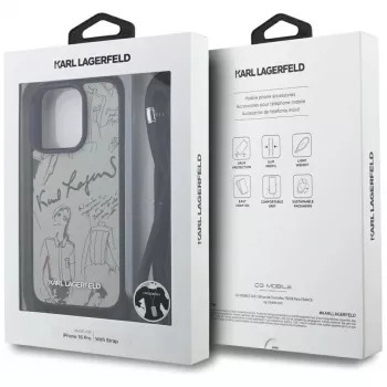 Karl Lagerfeld Crossbody GrainedPattern & Logo Case voor iPhone 16 Pro, grijs