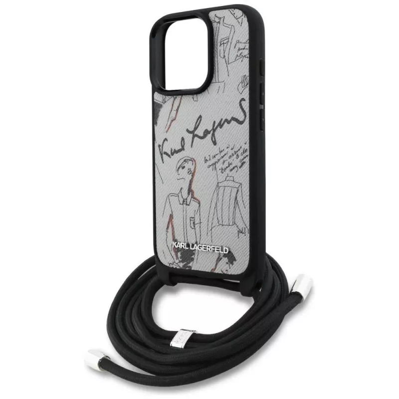 Karl Lagerfeld Crossbody GrainedPattern & Logo Case voor iPhone 16 Pro, grijs