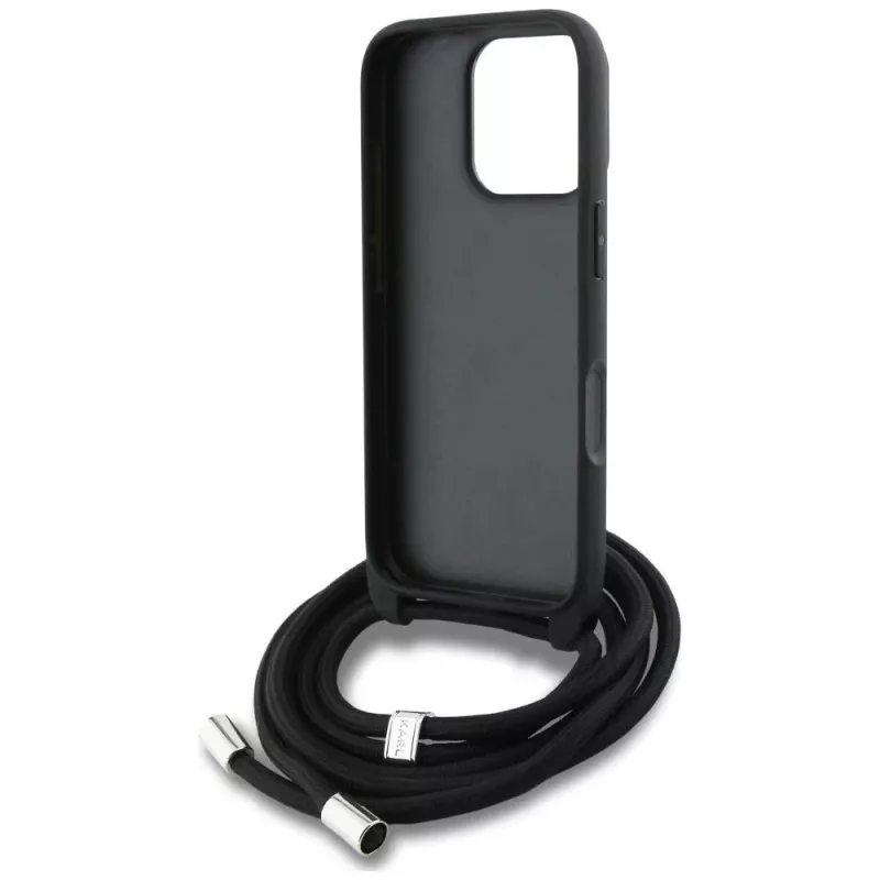 Karl Lagerfeld Crossbody Case met grained patroon & logo voor iPhone 16 Pro Max, grijs