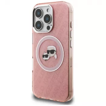 Karl Lagerfeld IML Glitter Karl & Choupette Heads Logo MagSafe Case voor iPhone 16 Pro roze