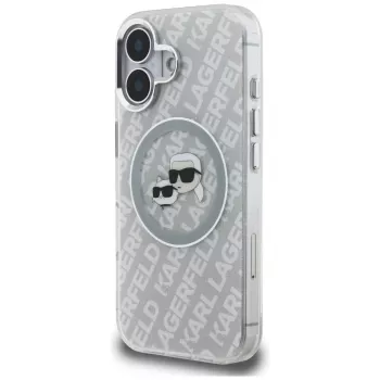 KARL LAGERFELD IML Glitter Karl & Choupette Heads Logo MagSafe Case voor iPhone 16, grijs