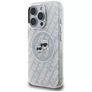 KARL LAGERFELD IML Glitter Karl & Choupette Heads Logo MagSafe Case voor iPhone 16 Pro grijs