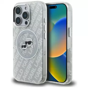 KARL LAGERFELD IML Glitter Karl & Choupette Heads Logo MagSafe Case voor iPhone 16 Pro Max grijs