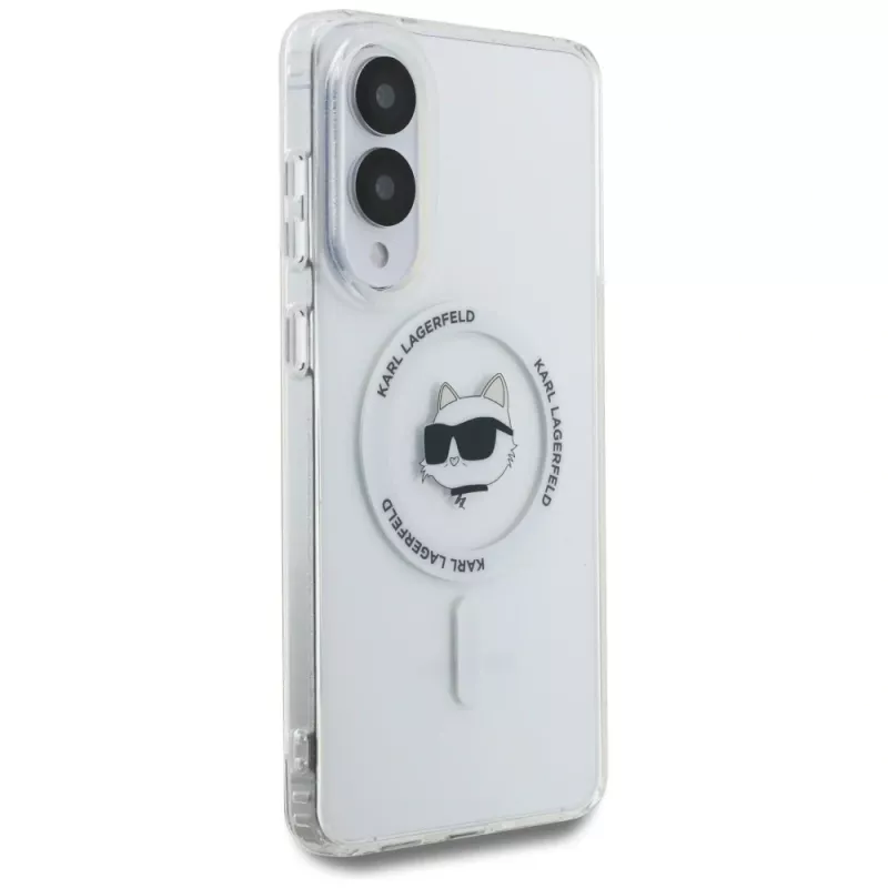 Karl Lagerfeld Button Choupette Head Printed Logo MagSafe Case voor Samsung Galaxy S25 Edge wit