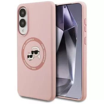 Karl Lagerfeld Silicone DoubleHeads And Circle MagSafe Case voor Samsung Galaxy S25 Edge roze
