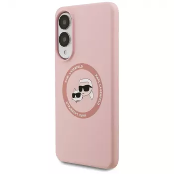 Karl Lagerfeld Silicone DoubleHeads And Circle MagSafe Case voor Samsung Galaxy S25 Edge roze