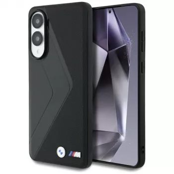 BMW Leder Oversized Stripes MagSafe Case voor Samsung Galaxy S25 Edge zwart