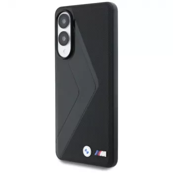 BMW Leder Oversized Stripes MagSafe Case voor Samsung Galaxy S25 Edge zwart