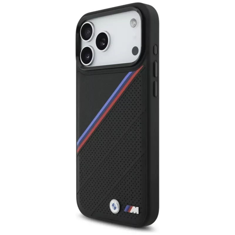 BMW M Tricolor Metal Logo MagSafe Case voor Apple iPhone 17 Pro Max zwart