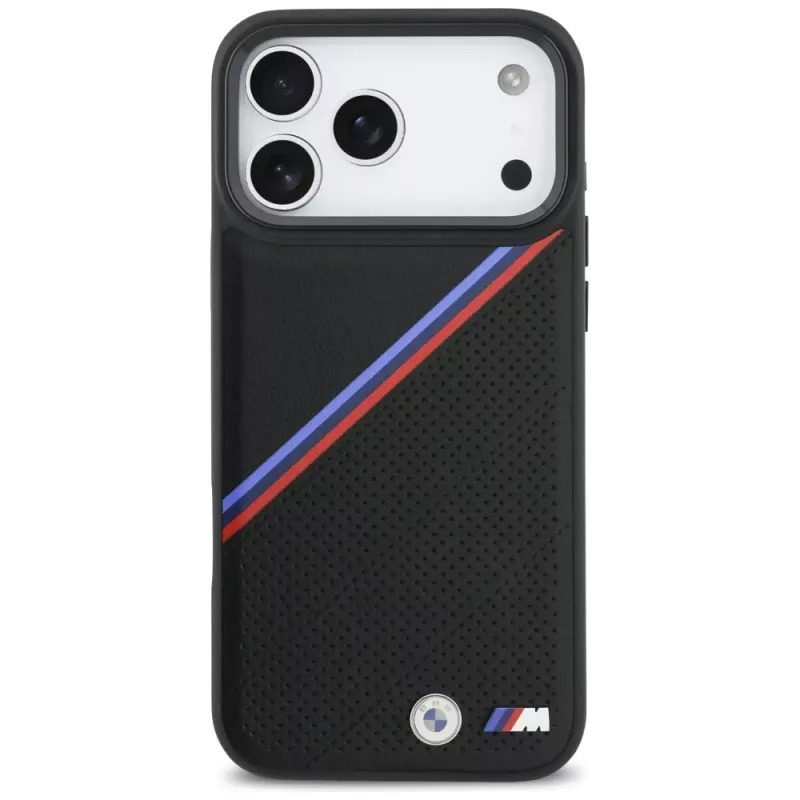 BMW M Tricolor Metal Logo MagSafe Case voor Apple iPhone 17 Pro Max zwart