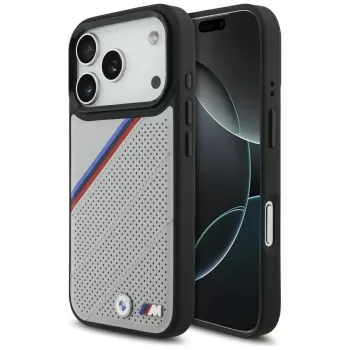 BMW M Tricolor Metal Logo MagSafe Case voor iPhone 17 Pro grijs