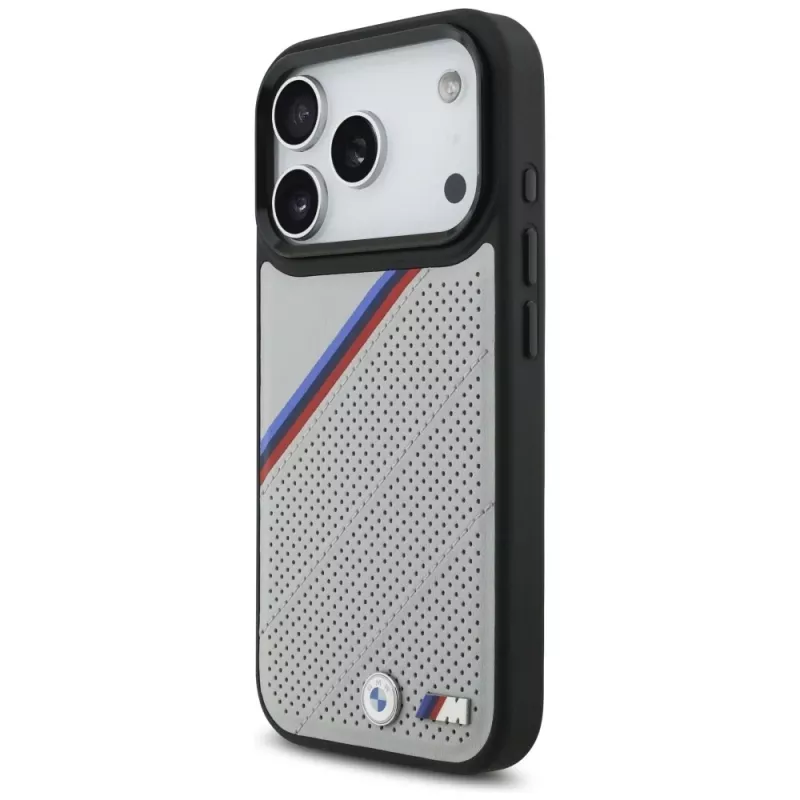 BMW M Tricolor Metal Logo MagSafe Case voor iPhone 17 Pro grijs