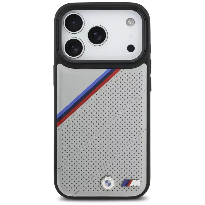 BMW M Tricolor Metal Logo MagSafe Case voor iPhone 17 Pro grijs