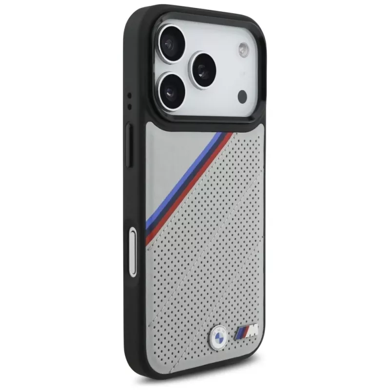 BMW M Tricolor Metal Logo MagSafe Case voor iPhone 17 Pro grijs