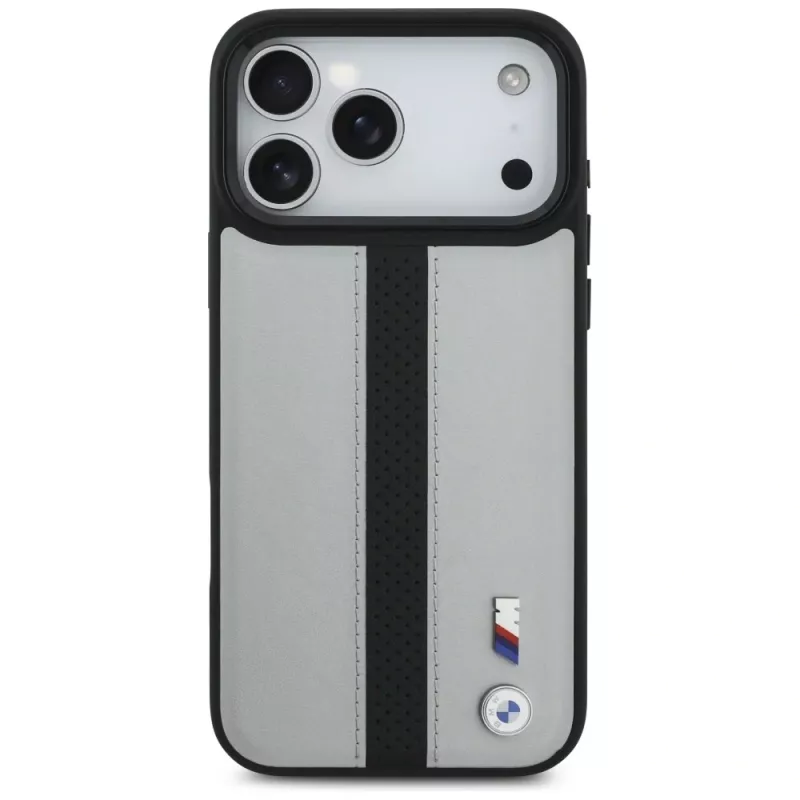 BMW M Perforated Stripe Logo MagSafe Case voor iPhone 17 Pro Max grijs