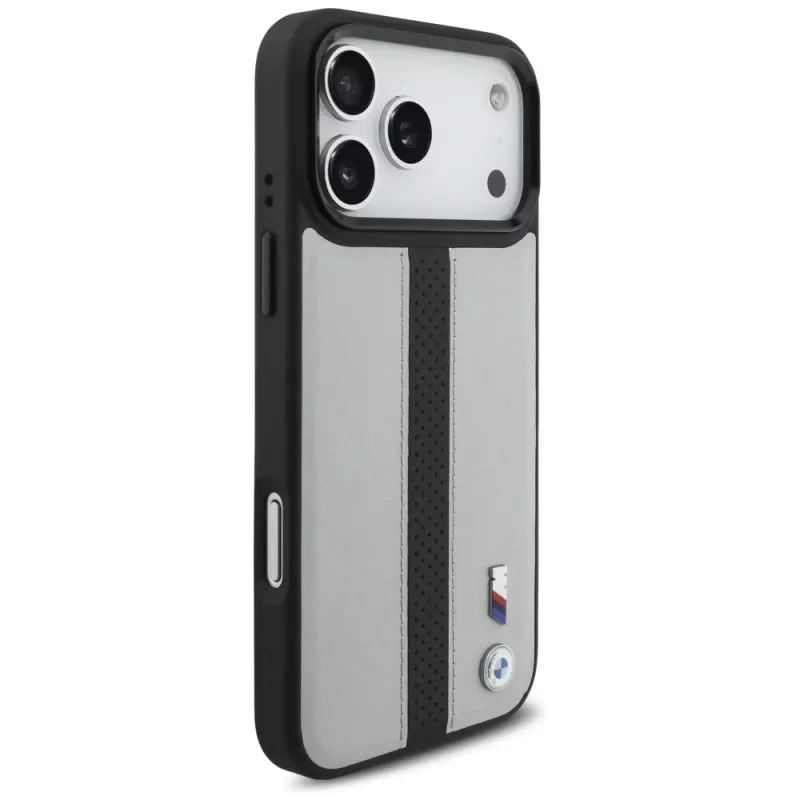 BMW M Perforated Stripe Logo MagSafe Case voor iPhone 17 Pro Max grijs