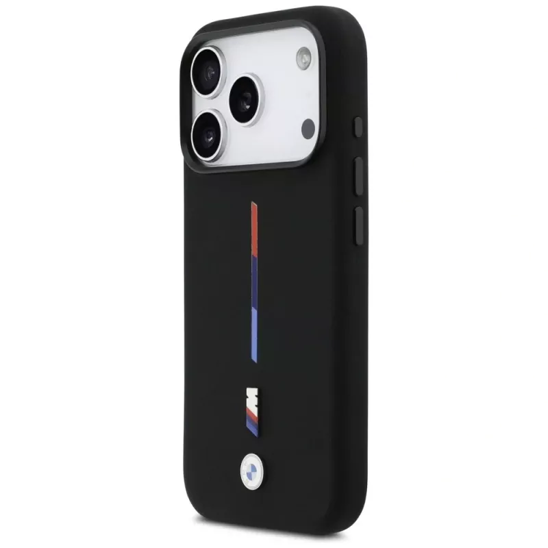 BMW M Silicon Tricolor Line MagSafe-hoesje voor iPhone 17 Pro, zwart
