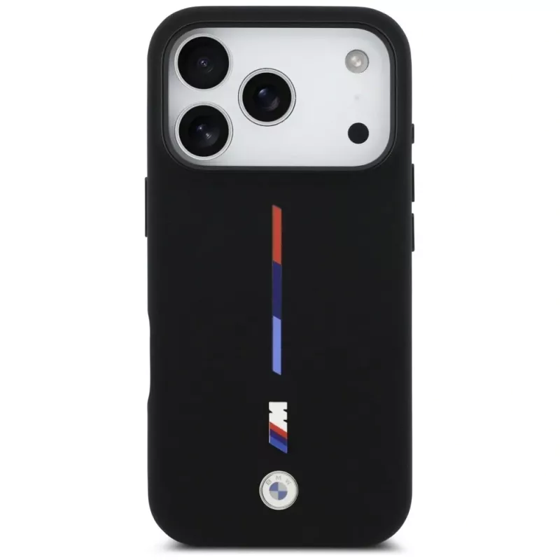 BMW M Silicon Tricolor Line MagSafe-hoesje voor iPhone 17 Pro, zwart
