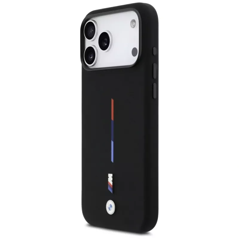 BMW M Silicon Tricolor Line MagSafe-hoesje voor Apple iPhone 17 Pro Max, zwart