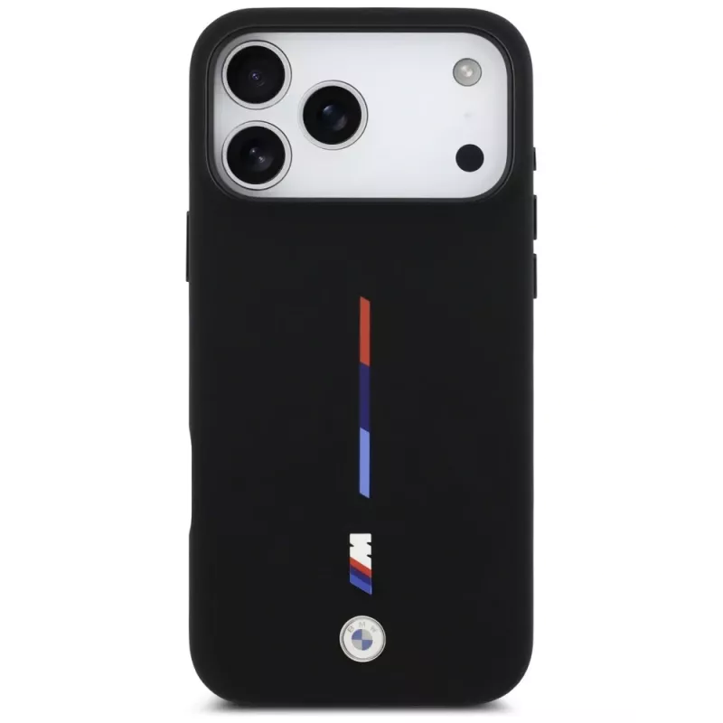 BMW M Silicon Tricolor Line MagSafe-hoesje voor Apple iPhone 17 Pro Max, zwart