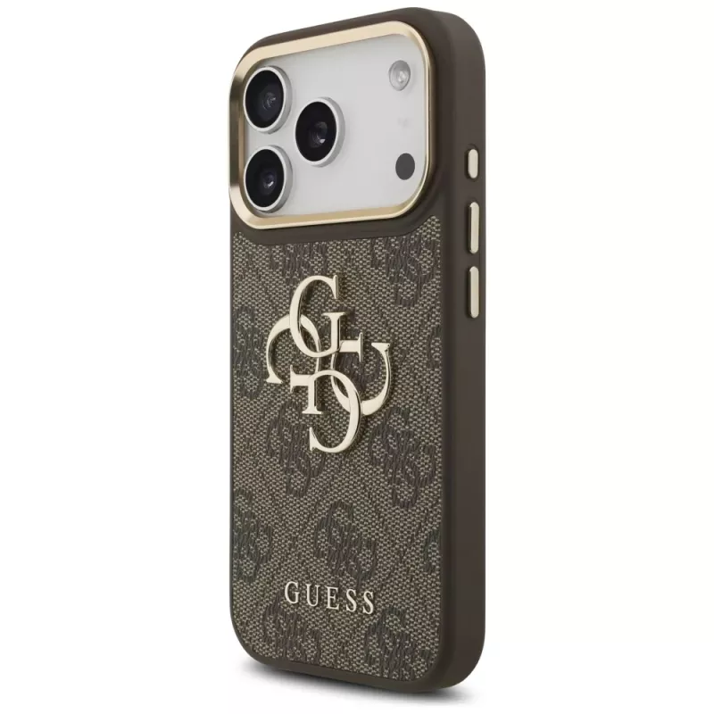 Guess 4G Big Classic Logo BigStrap Metal Buttons-hoesje voor Apple iPhone 17 Pro, bruin