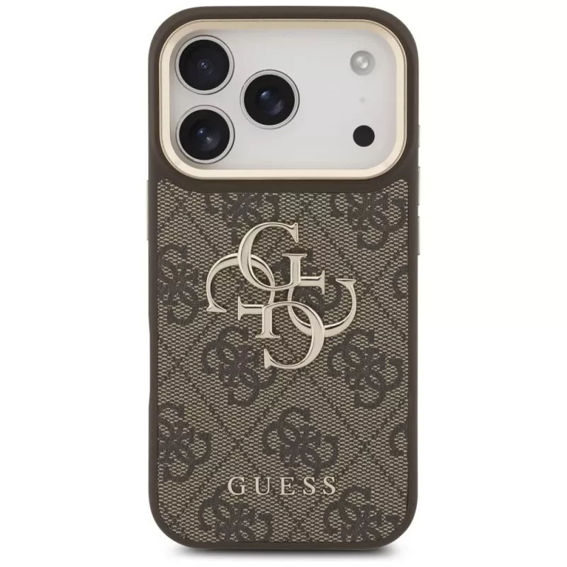 Guess 4G Big Classic Logo BigStrap Metal Buttons-hoesje voor Apple iPhone 17 Pro, bruin
