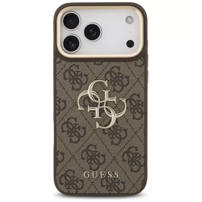 Guess 4G Big Classic Logo BigStrap Metal Buttons-hoesje voor iPhone 17 Pro Max, bruin