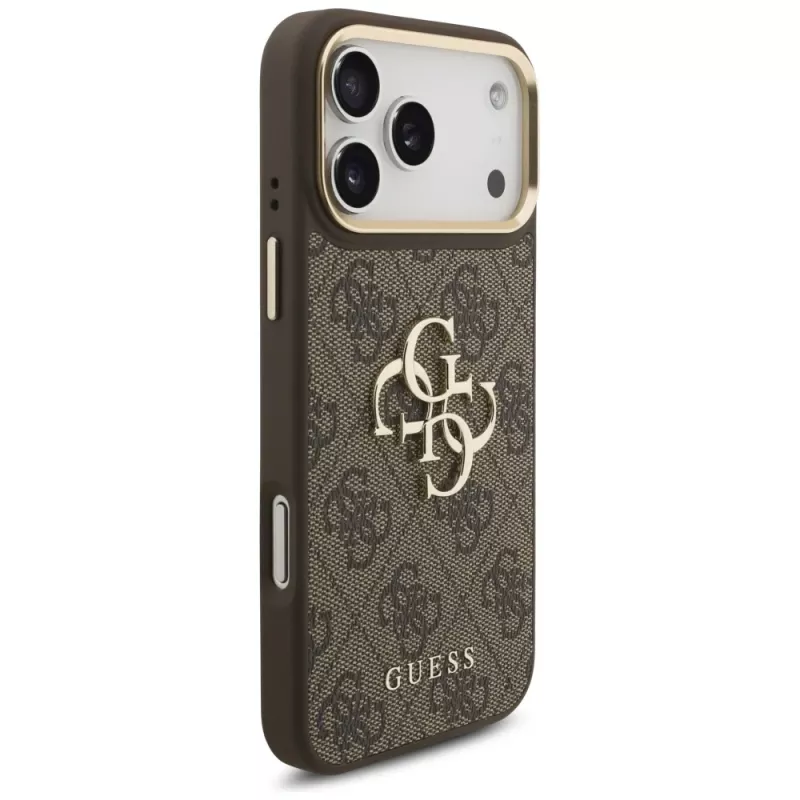 Guess 4G Big Classic Logo BigStrap Metal Buttons-hoesje voor iPhone 17 Pro Max, bruin