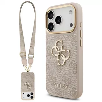 Guess 4G Big Classic Logo Big Strap Metal Buttons-hoesje voor Apple iPhone 17 Pro, roze