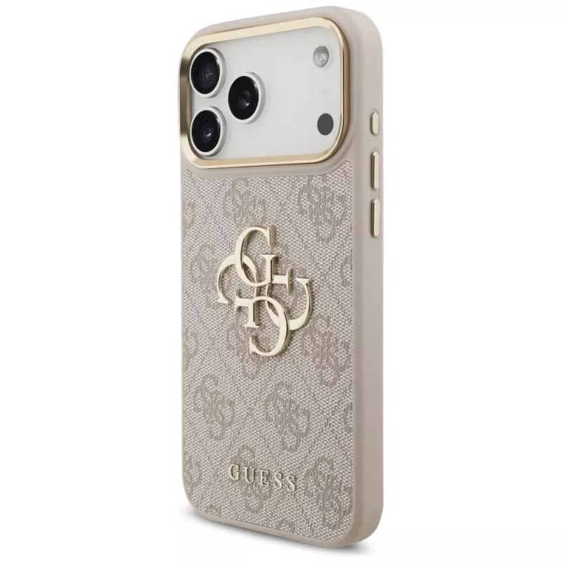 Guess 4G Big Classic Logo Big Strap Metal Buttons-hoesje voor iPhone 17 Pro Max, roze
