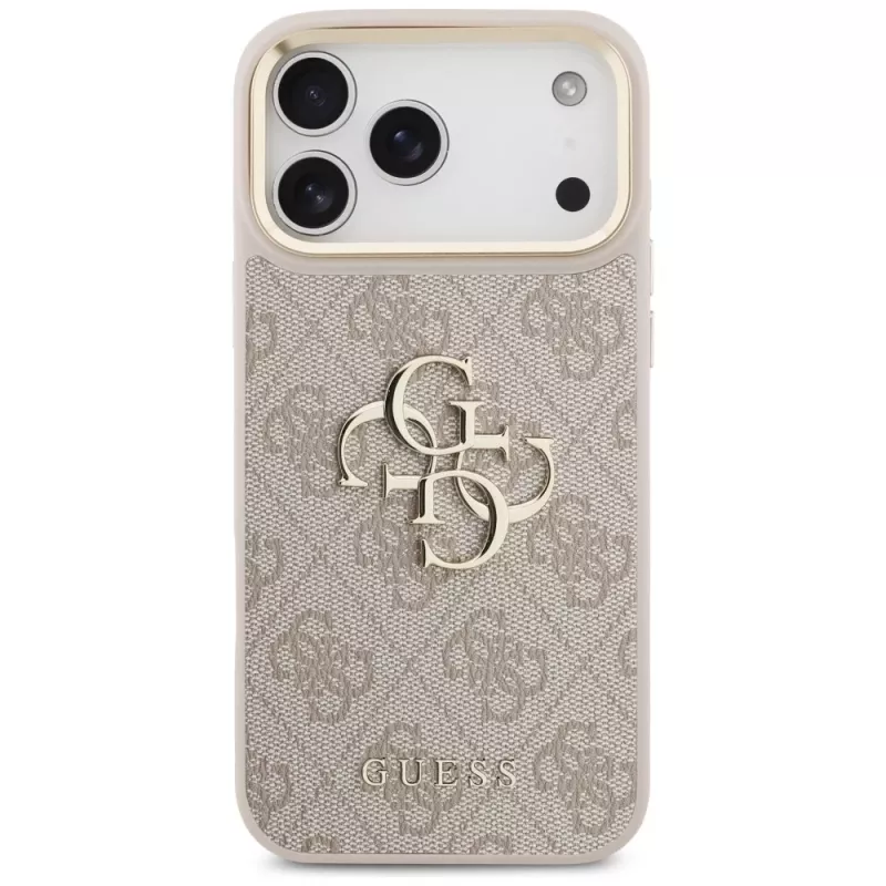 Guess 4G Big Classic Logo Big Strap Metal Buttons-hoesje voor iPhone 17 Pro Max, roze